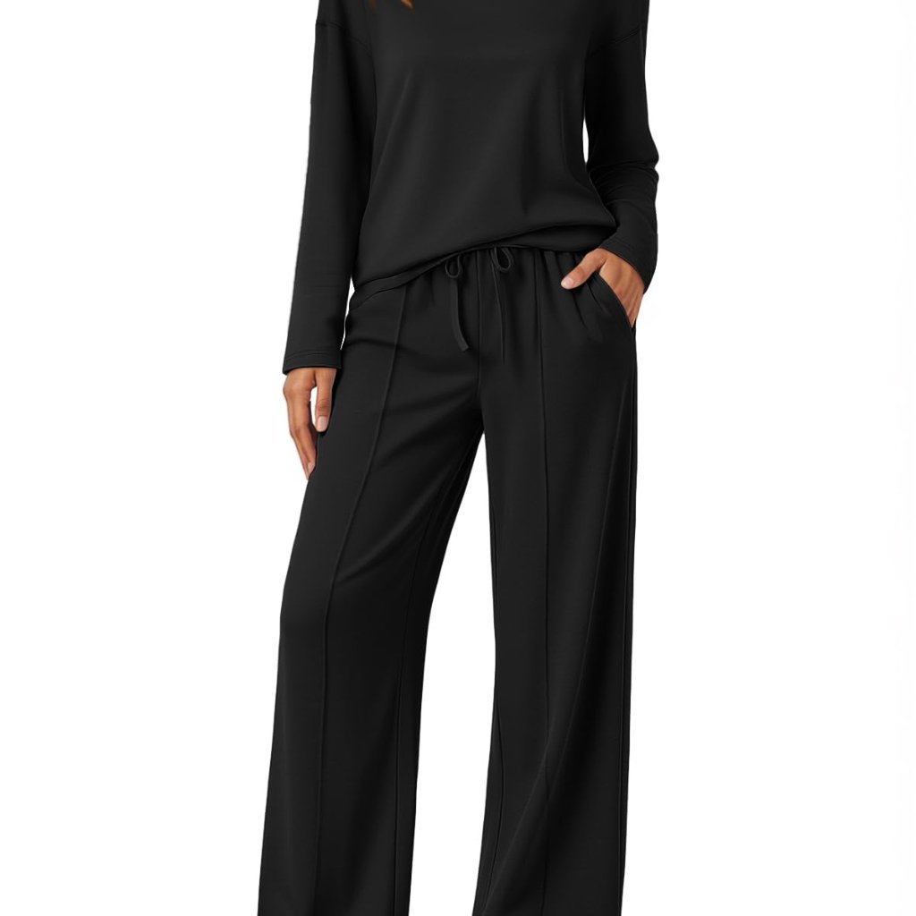 V-Neck Sweatsuit Set Wide Leg Pants Lounge Wear Travel Outfit Chic